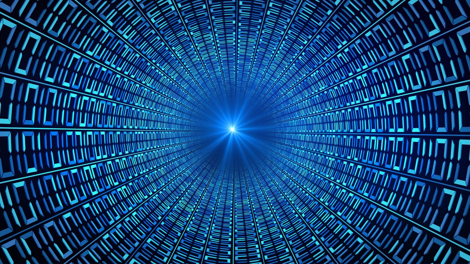 Binary code numbers in blue abstract speed motion in highway tunnel for technology background